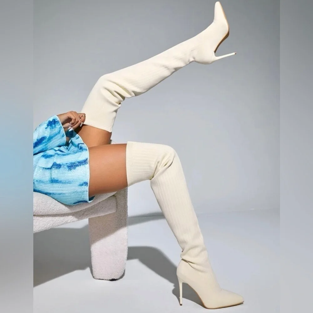 Sock Slip on Over the Knee Boots - Picture 5 of 8